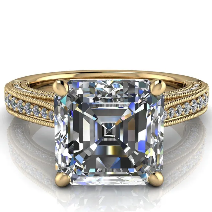 Rings Fire Brilliance Vivienne Asscher Moissanite 4 Prong Milgrain Engagement Ring
