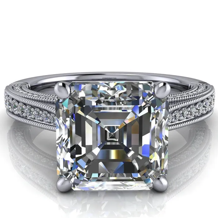 Rings Fire Brilliance Vivienne Asscher Moissanite 4 Prong Milgrain Engagement Ring