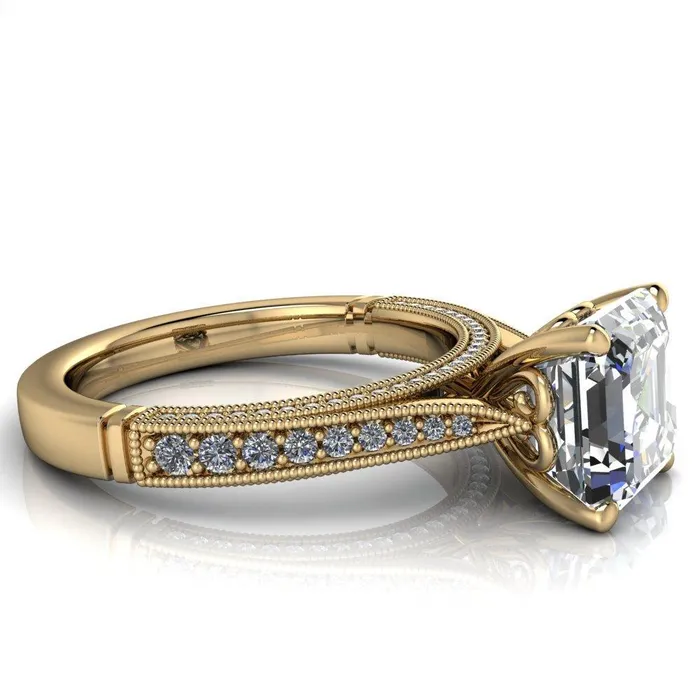 Rings Fire Brilliance Vivienne Asscher Moissanite 4 Prong Milgrain Engagement Ring