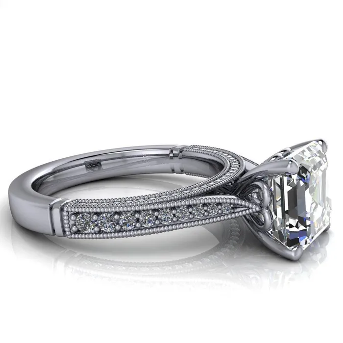 Rings Fire Brilliance Vivienne Asscher Moissanite 4 Prong Milgrain Engagement Ring