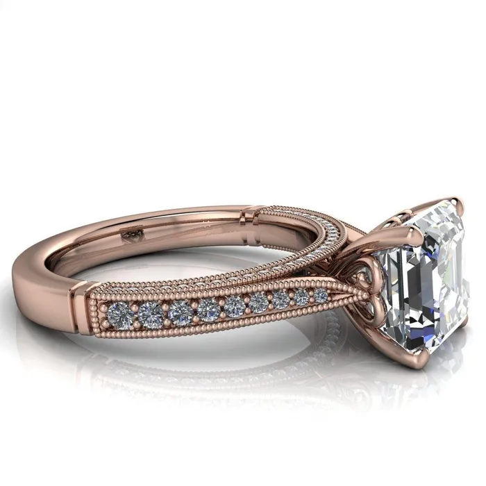 Rings Fire Brilliance Vivienne Asscher Moissanite 4 Prong Milgrain Engagement Ring
