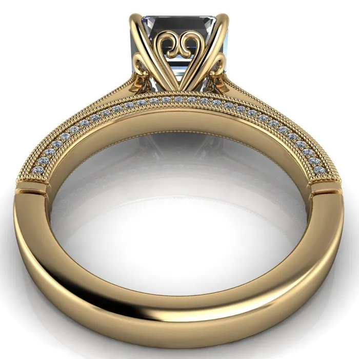 Rings Fire Brilliance Vivienne Asscher Moissanite 4 Prong Milgrain Engagement Ring