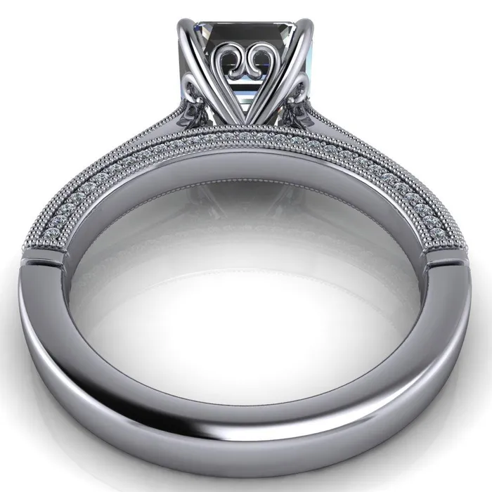 Rings Fire Brilliance Vivienne Asscher Moissanite 4 Prong Milgrain Engagement Ring