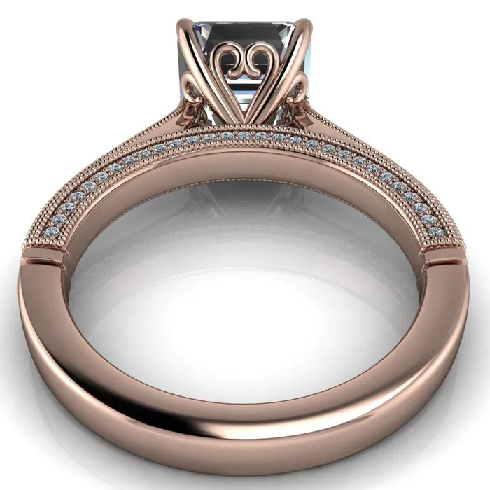 Rings Fire Brilliance Vivienne Asscher Moissanite 4 Prong Milgrain Engagement Ring