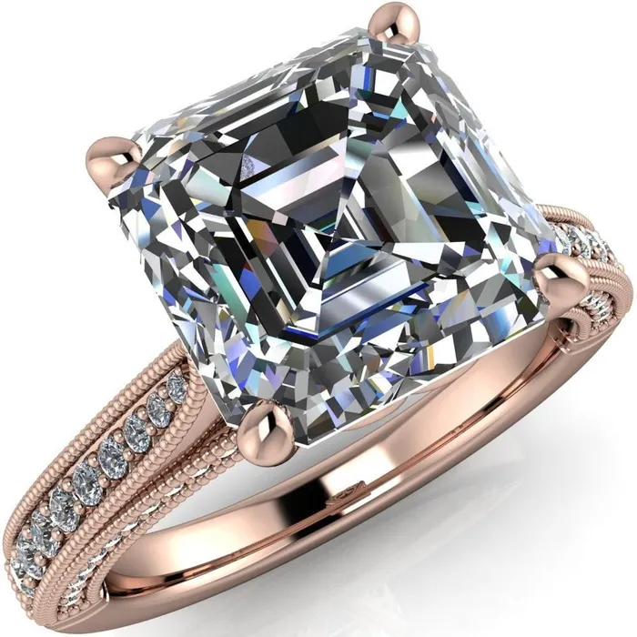 Rings Fire Brilliance Vivienne Asscher Moissanite 4 Prong Milgrain Engagement Ring
