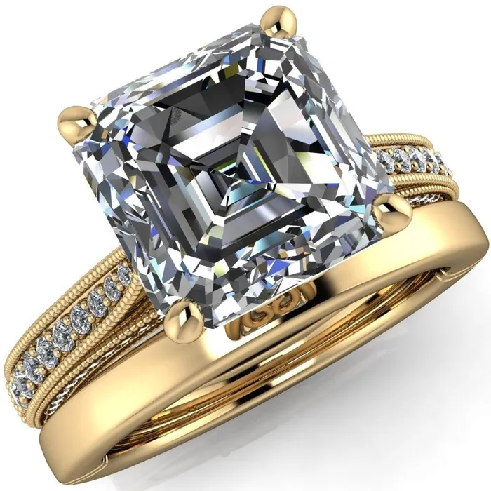 Rings Fire Brilliance Vivienne Asscher Moissanite 4 Prong Milgrain Engagement Ring