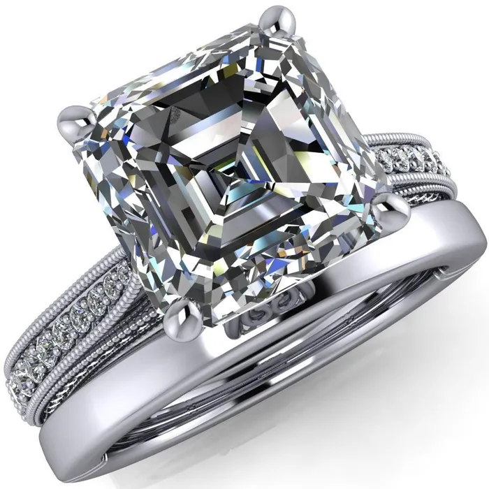 Rings Fire Brilliance Vivienne Asscher Moissanite 4 Prong Milgrain Engagement Ring