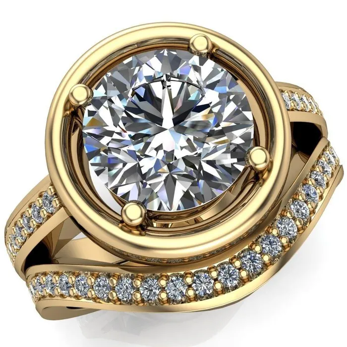 Rings Fire Brilliance Yasmina Round Center Stone Prong Bezel Set with Diamond Sides Design Engagement Ring Rings Fire Brilliance Yasmina Round Center Stone Prong Bezel Set with Diamond Sides Design Engagement Ring