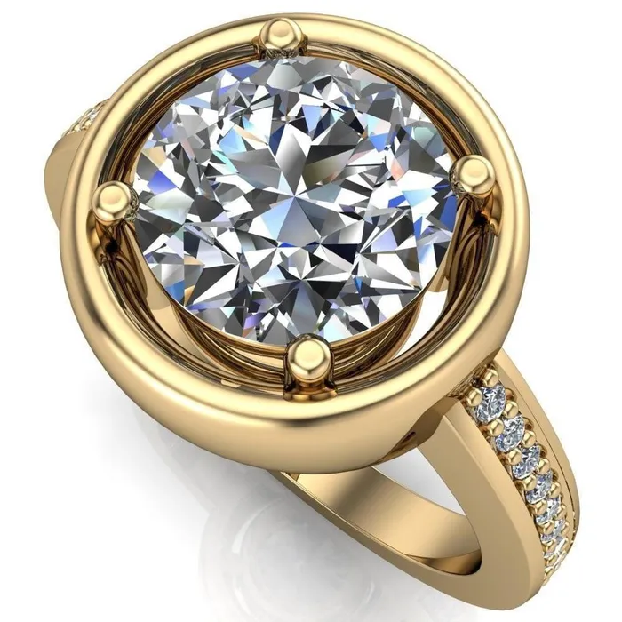 Rings Fire Brilliance Yasmina Round Center Stone Prong Bezel Set with Diamond Sides Design Engagement Ring