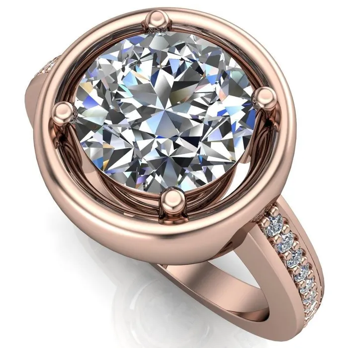 Rings Fire Brilliance Yasmina Round Center Stone Prong Bezel Set with Diamond Sides Design Engagement Ring