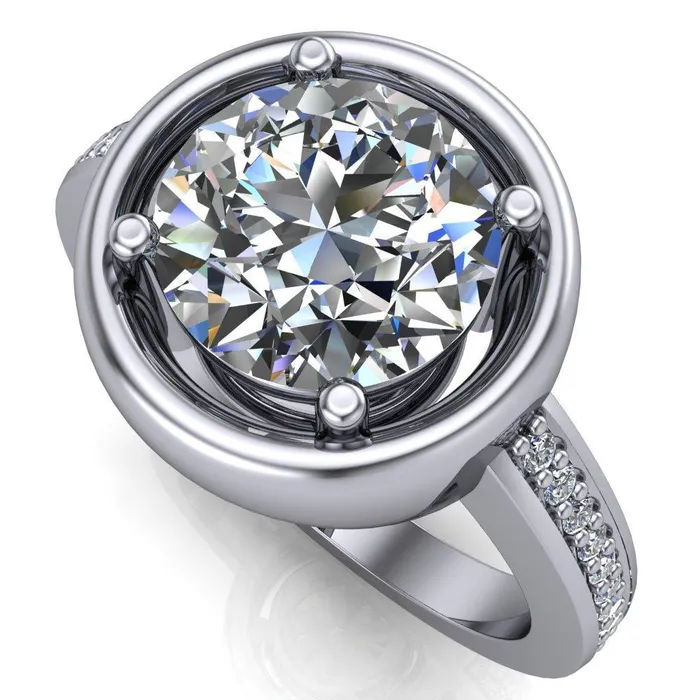 Rings Fire Brilliance Yasmina Round Center Stone Prong Bezel Set with Diamond Sides Design Engagement Ring