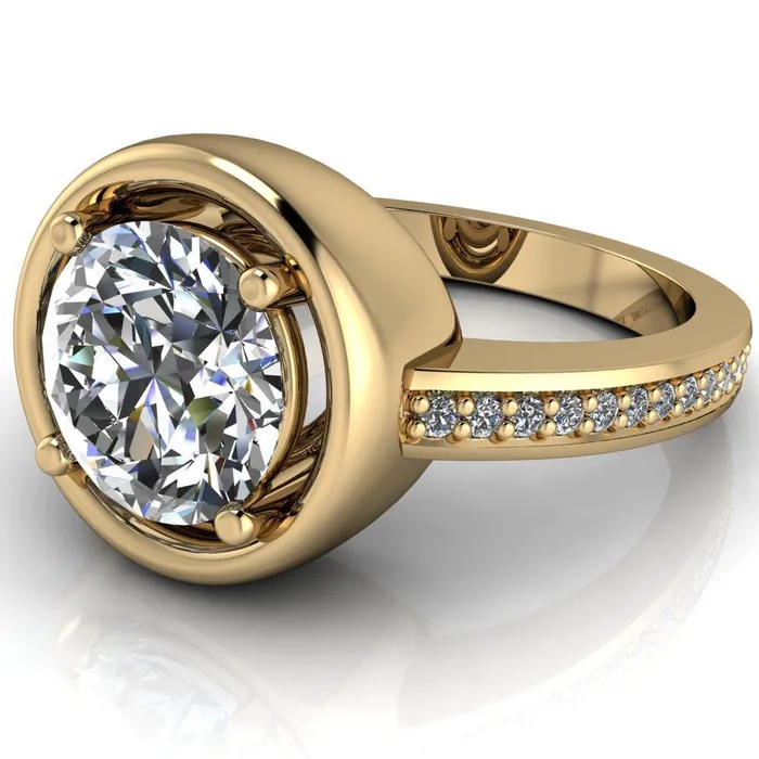 Rings Fire Brilliance Yasmina Round Center Stone Prong Bezel Set with Diamond Sides Design Engagement Ring