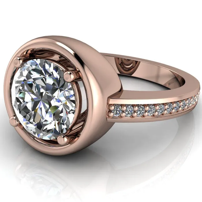 Rings Fire Brilliance Yasmina Round Center Stone Prong Bezel Set with Diamond Sides Design Engagement Ring
