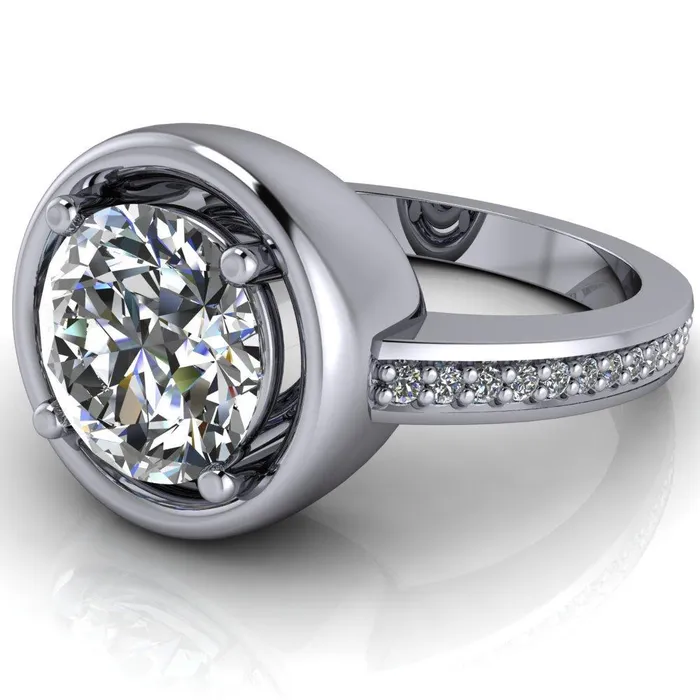 Rings Fire Brilliance Yasmina Round Center Stone Prong Bezel Set with Diamond Sides Design Engagement Ring