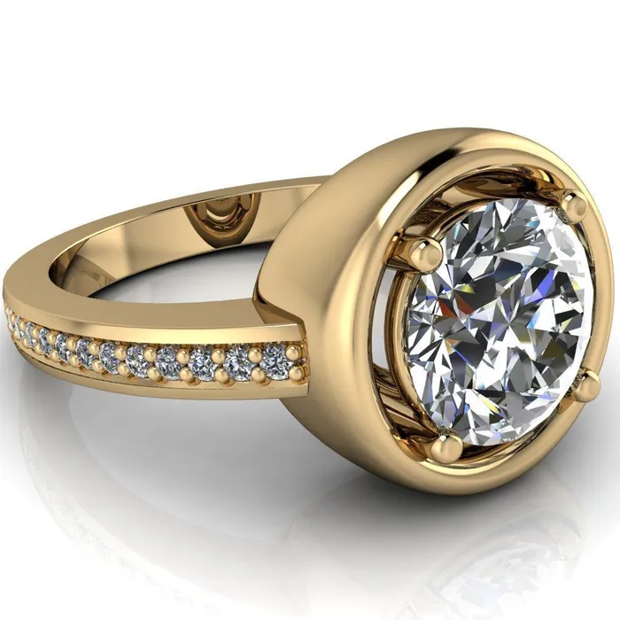 Rings Fire Brilliance Yasmina Round Center Stone Prong Bezel Set with Diamond Sides Design Engagement Ring