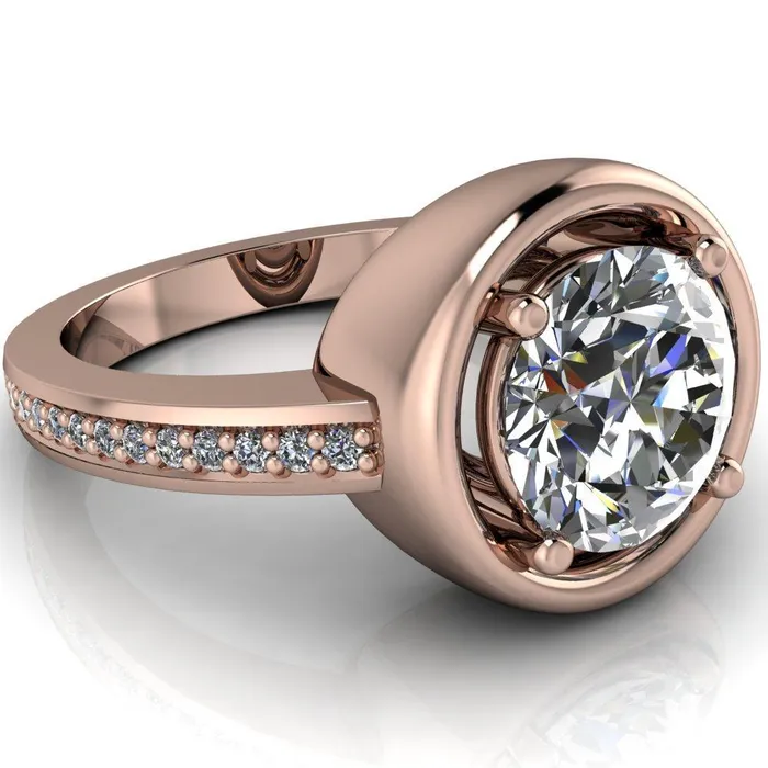 Rings Fire Brilliance Yasmina Round Center Stone Prong Bezel Set with Diamond Sides Design Engagement Ring