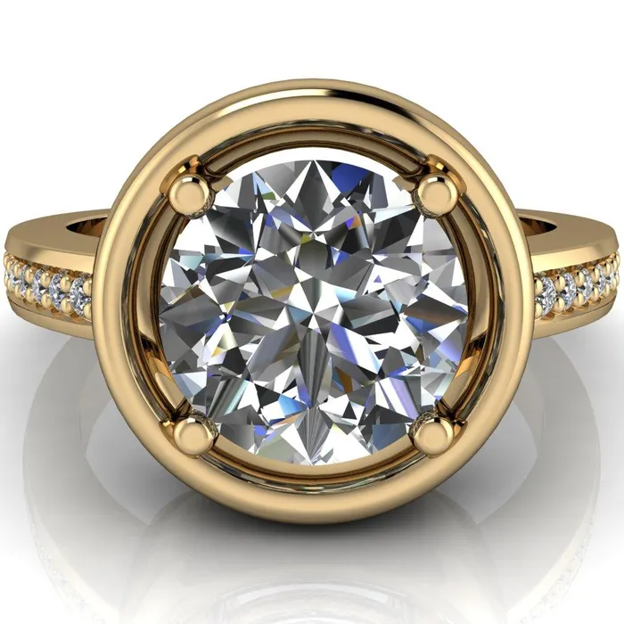 Rings Fire Brilliance Yasmina Round Center Stone Prong Bezel Set with Diamond Sides Design Engagement Ring