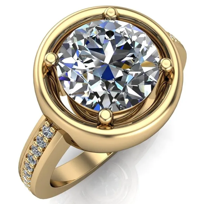 Rings Fire Brilliance Yasmina Round Center Stone Prong Bezel Set with Diamond Sides Design Engagement Ring
