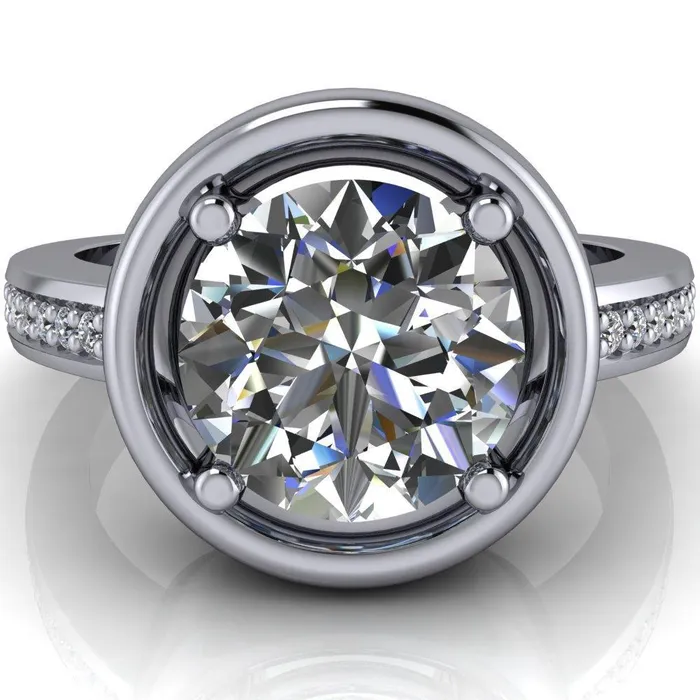 Rings Fire Brilliance Yasmina Round Center Stone Prong Bezel Set with Diamond Sides Design Engagement Ring