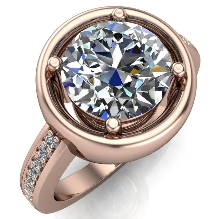 Rings Fire Brilliance Yasmina Round Center Stone Prong Bezel Set with Diamond Sides Design Engagement Ring