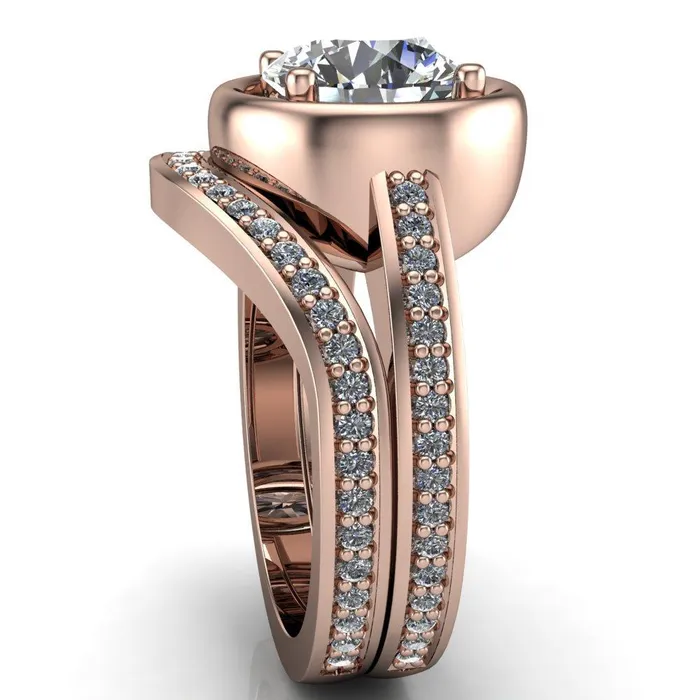 Rings Fire Brilliance Yasmina Round Center Stone Prong Bezel Set with Diamond Sides Design Engagement Ring