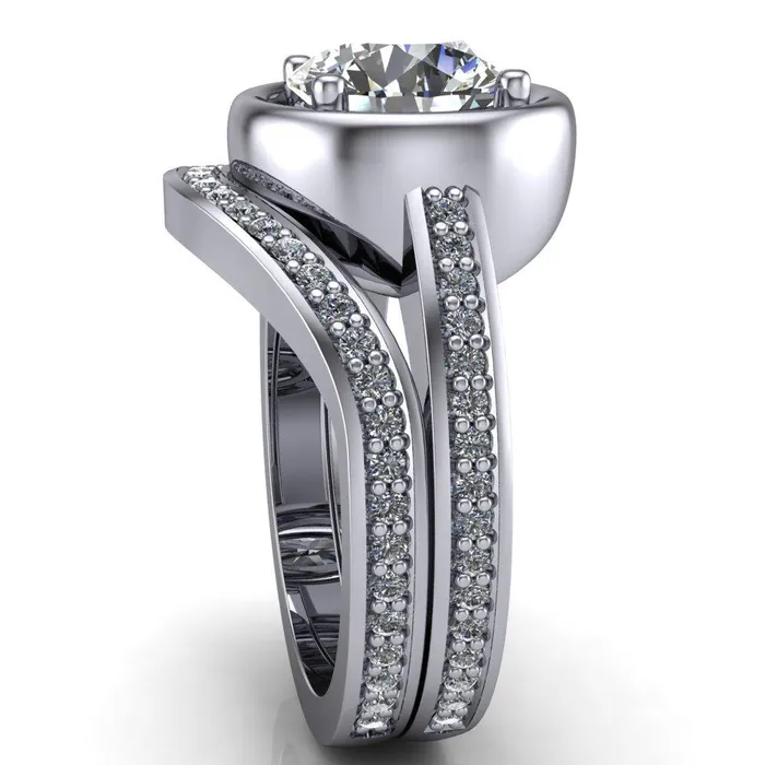 Rings Fire Brilliance Yasmina Round Center Stone Prong Bezel Set with Diamond Sides Design Engagement Ring