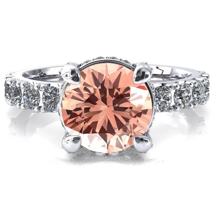 Rings Grandeur Round Champagne Sapphire 4 Prong Basket and Half Eternity Fire Ring Fire Brilliance 