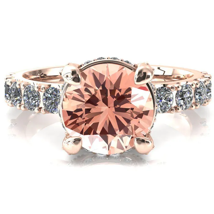 Rings Grandeur Round Champagne Sapphire 4 Prong Basket and Half Eternity Fire Ring Fire Brilliance 