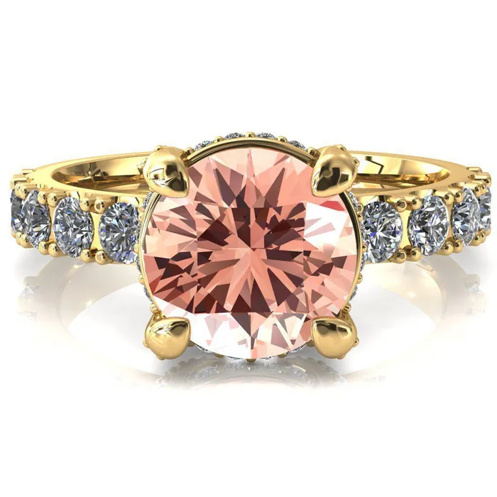 Rings Grandeur Round Champagne Sapphire 4 Prong Basket and Half Eternity Fire Ring Fire Brilliance 