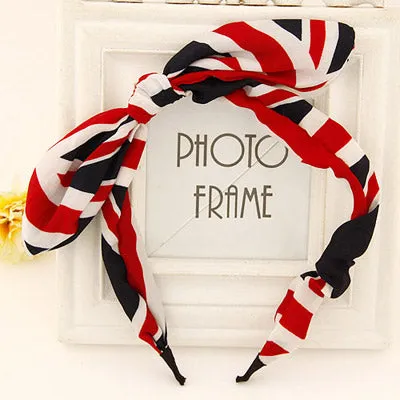 Rings H131 Navy Red White Fabric Covered Head Band with Bow 02