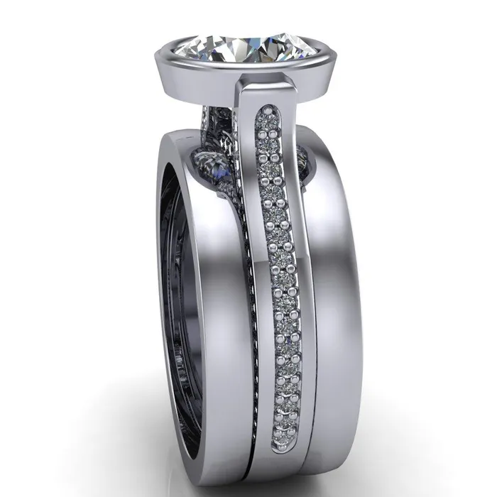 Rings Iliana Round Center Stone 6 Diamond Sides Cathedral Engagement Ring Fire Brilliance 
