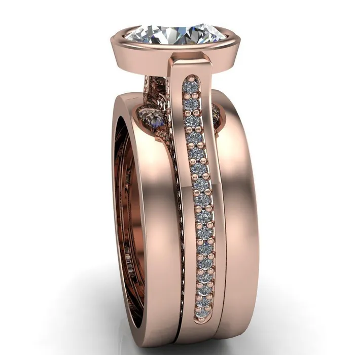 Rings Iliana Round Center Stone 6 Diamond Sides Cathedral Engagement Ring Fire Brilliance 
