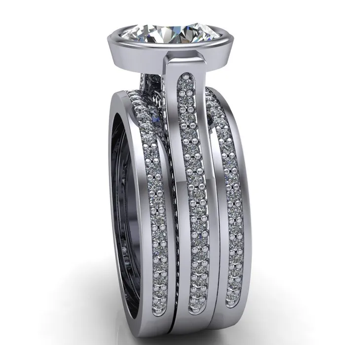 Rings Iliana Round Center Stone 6 Diamond Sides Cathedral Engagement Ring Fire Brilliance 