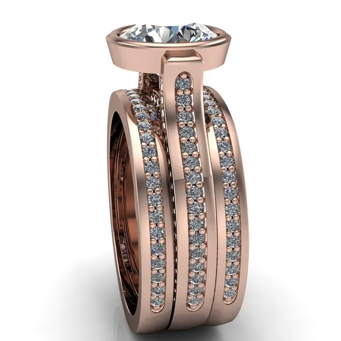 Rings Iliana Round Center Stone 6 Diamond Sides Cathedral Engagement Ring Fire Brilliance 