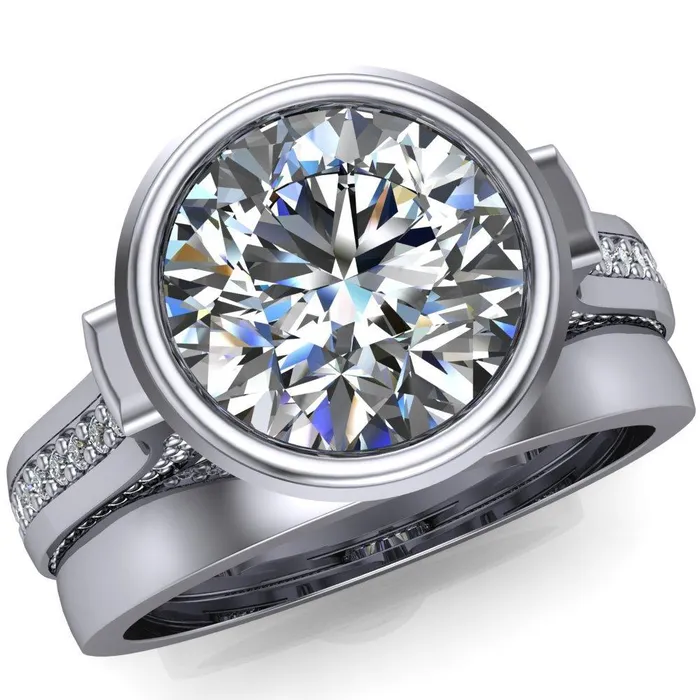 Rings Iliana Round Center Stone 6 Diamond Sides Cathedral Engagement Ring Fire Brilliance 