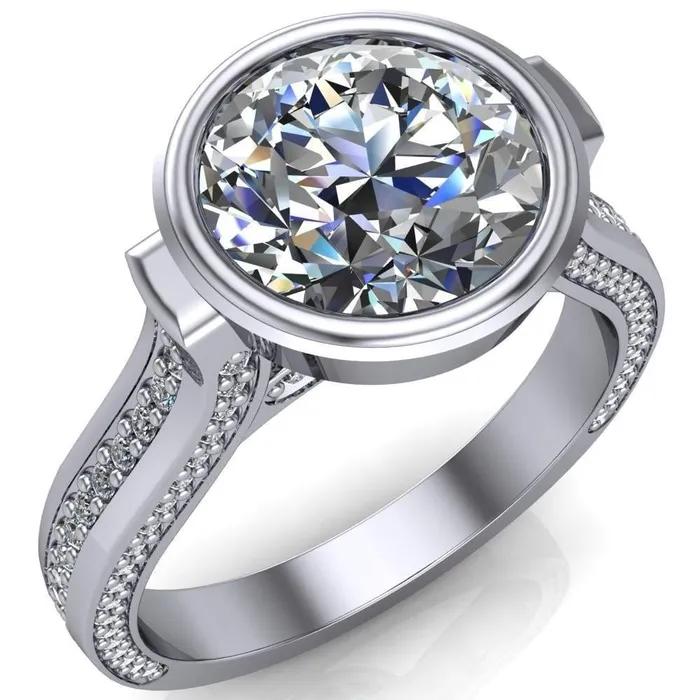 Rings Iliana Round Center Stone 6 Diamond Sides Cathedral Engagement Ring Fire Brilliance 