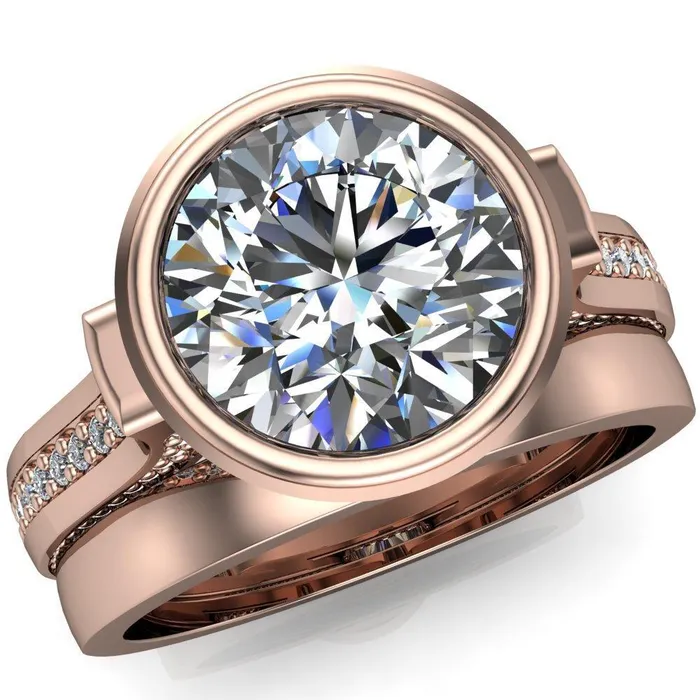 Rings Iliana Round Center Stone 6 Diamond Sides Cathedral Engagement Ring Fire Brilliance 