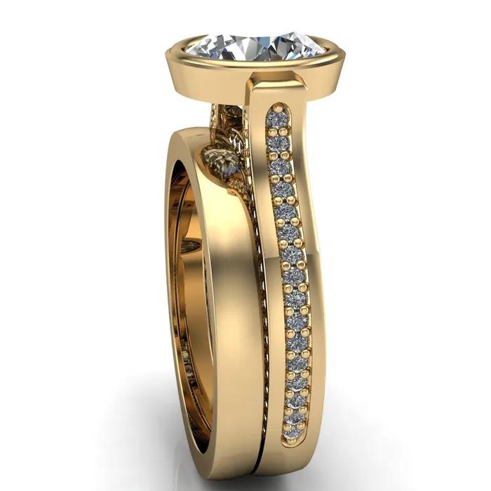 Rings Iliana Round Center Stone 6 Diamond Sides Cathedral Engagement Ring Fire Brilliance 