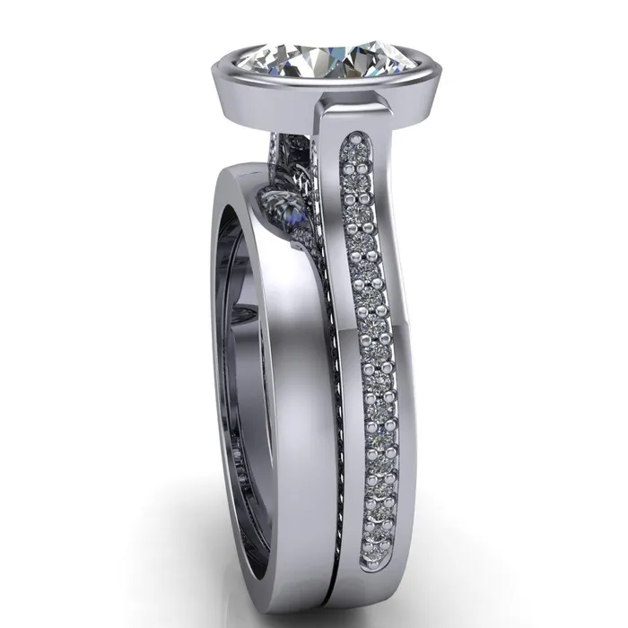 Rings Iliana Round Center Stone 6 Diamond Sides Cathedral Engagement Ring Fire Brilliance 