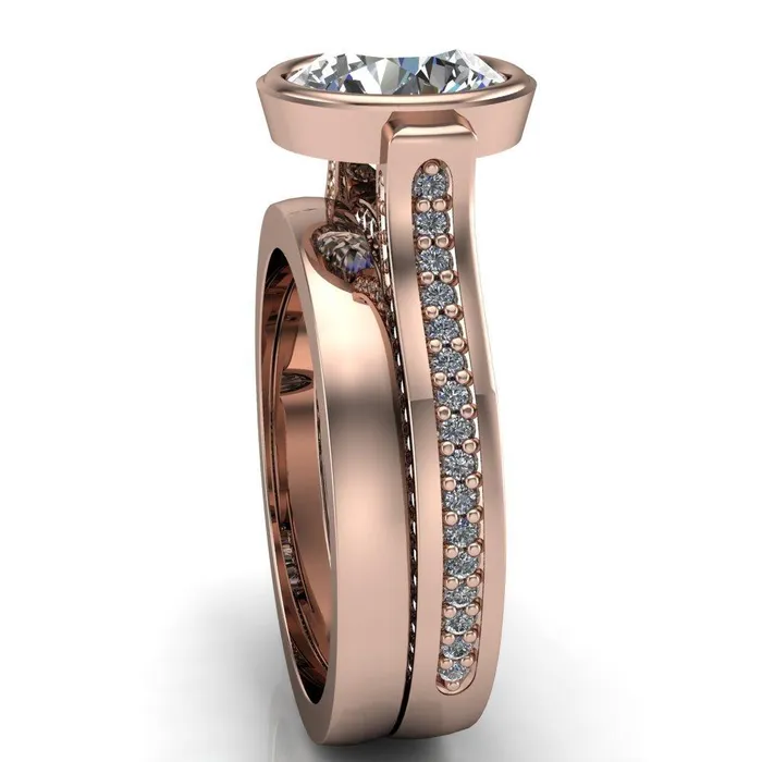 Rings Iliana Round Center Stone 6 Diamond Sides Cathedral Engagement Ring Fire Brilliance 