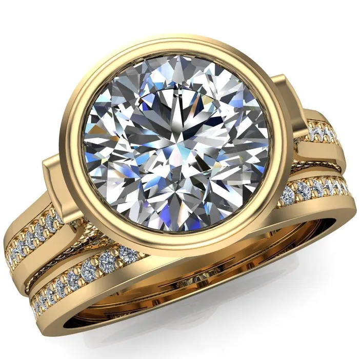 Rings Iliana Round Center Stone 6 Diamond Sides Cathedral Engagement Ring Fire Brilliance 