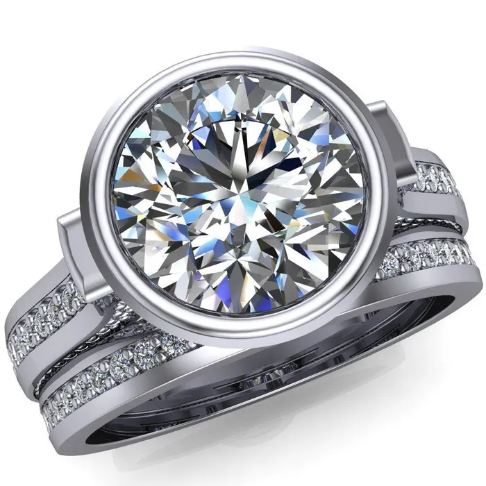 Rings Iliana Round Center Stone 6 Diamond Sides Cathedral Engagement Ring Fire Brilliance 