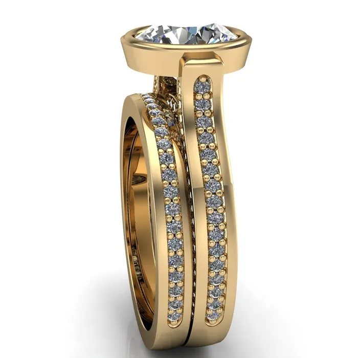 Rings Iliana Round Center Stone 6 Diamond Sides Cathedral Engagement Ring Fire Brilliance 