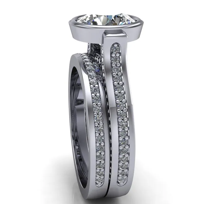 Rings Iliana Round Center Stone 6 Diamond Sides Cathedral Engagement Ring Fire Brilliance 