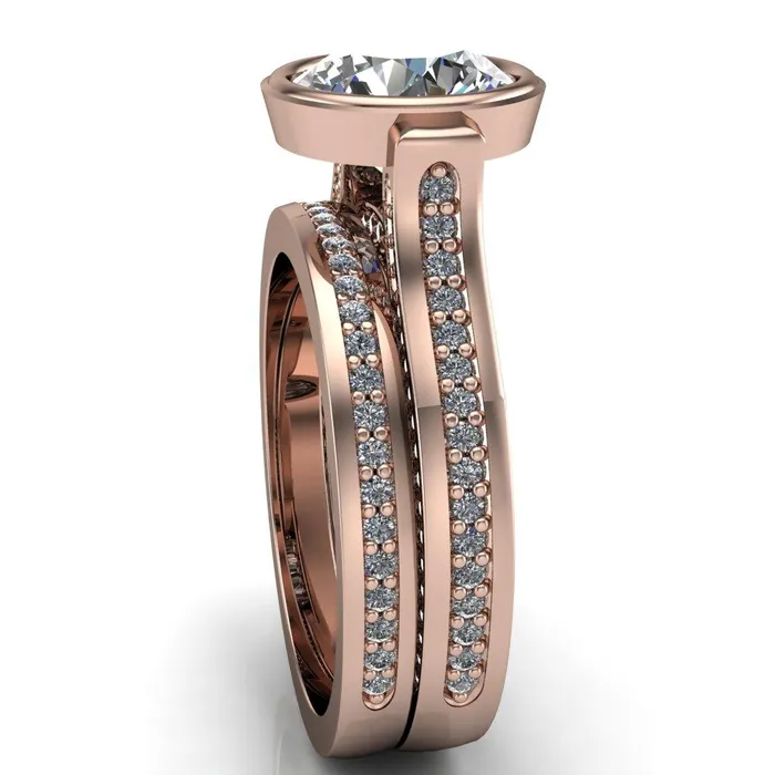 Rings Iliana Round Center Stone 6 Diamond Sides Cathedral Engagement Ring Fire Brilliance 