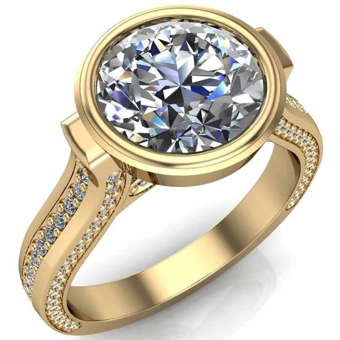 Rings Iliana Round Center Stone 6 Diamond Sides Cathedral Engagement Ring Fire Brilliance 