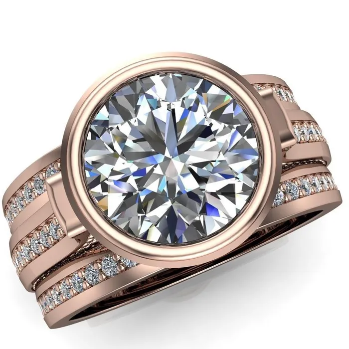 Rings Iliana Round Center Stone 6 Diamond Sides Cathedral Engagement Ring Fire Brilliance 