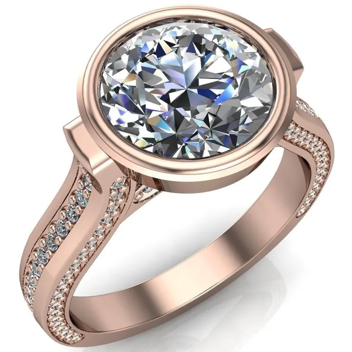 Rings Iliana Round Center Stone 6 Diamond Sides Cathedral Engagement Ring Fire Brilliance 