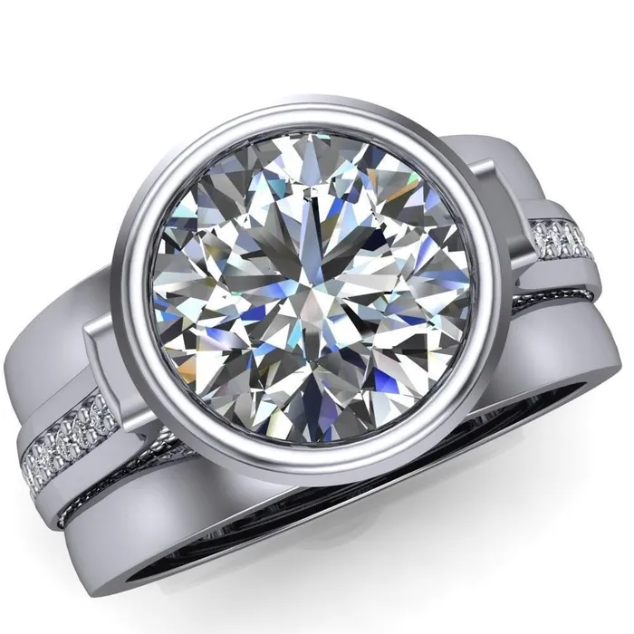 Rings Iliana Round Center Stone 6 Diamond Sides Cathedral Engagement Ring Fire Brilliance 