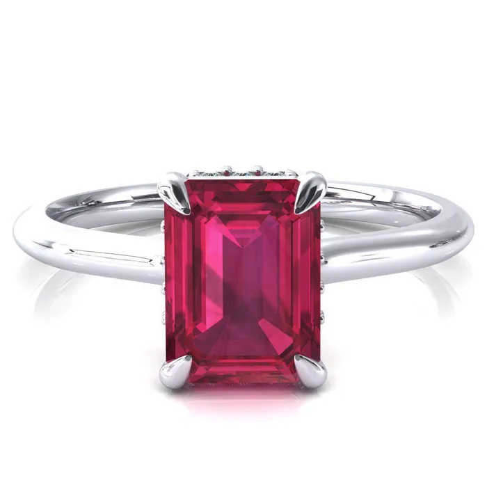Rings Janey Emerald Ruby 4 Prongs Claw Floating Halo Inverted Cathedral Ring Fire Brilliance Rings Janey Emerald Ruby 4 Prongs Claw Floating Halo Inverted Cathedral Ring Fire Brilliance